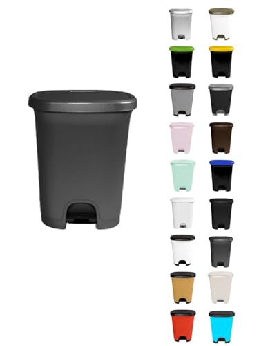Jardin202 - Cubo basura plástico moderno | Apertura con pedal | Cubo reciclar | 27 litros (Gris Oscuro - Gris Oscuro)