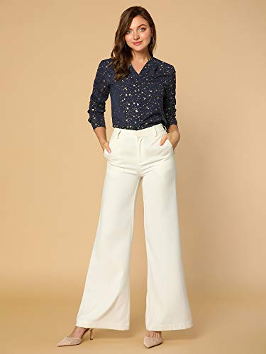 Allegra K Women's Metallic Patterned Blouse V Neck Long Sleeve Gilding Sparkly Dots Star Top3