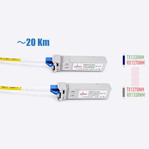Image of Elfcam - 1 Pair 10Gb SFP+ BIDI Transceiver Module with LC /UPC Fiber Port Simplex Singlemode SM, DDM 20KM, Compatible with Cisco, Ubiquiti, Mikrotik, D-Link and Open Switch