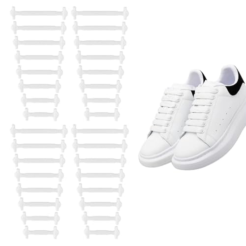 EHDWXVZM 32 Pezzi Di Lacci Di Silicone Bianchi, Lacci Elastici Creativi, Accessori Per Scarpe Sportive, Shoelace Semplici E Versatili.