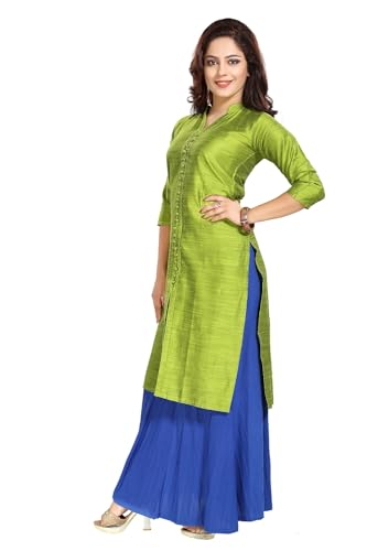 Image of DREAM & DZIRE Women's Silk Blue Straight Kurti for All Plus Size and Small Size