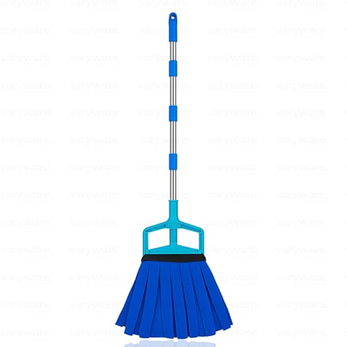Image of Microfiber Mop with Heavy-Duty 4-Part Stainless Steel Handle - Washable Refill, 38cm Long Threads, for Wet & Dry Cleaning of Tile, Wooden & Marble Floors (Blue, Full Set)