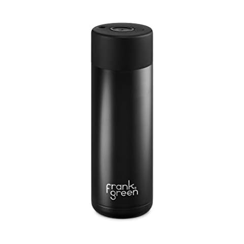 Frank Green Ceramic Reusable Bottle with Push Button Lid, 20 oz Capacity, Black Cover