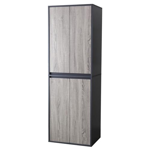DORIS ドリス 食器棚 ハイタイプ 幅60cm 高さ178.5cm 開き戸 大容量収納 キッチン収納 キッチン スリム キッチンキャビネット カップボード ハイタイプ 収納 棚 グレー×オーク キャビネットロトリスハイ60 【18093】
