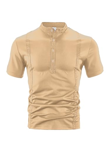 Men's Casual Short Sleeve Henley Shirt Classic Button Down T-Shirt Stretch Collared Business Golf Blouse Shirts2