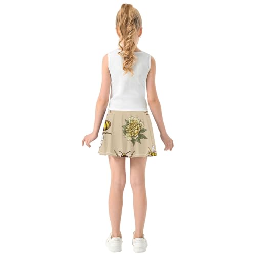 Girls Skorts Athletic Shorts Tennis Skirts for Kids Pleated Cheer Skirt Vintage Botanical Flowers Bees 3t4