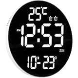 Runsweatリモコン壁掛け時計省エネ照明多機能ベッドルームリビングルーム12インチ電子デジタルカレンダーリビングルームスヌーズ目覚まし時計（グレー、ホワイトシェル） (ブラック,ホワイトシェル) [並行輸入品]