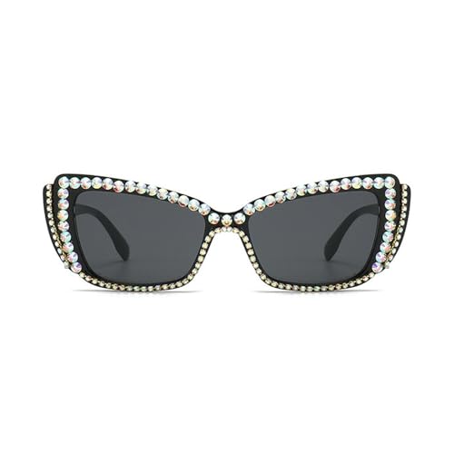 laureles Vintage Colorful Rhinestones Cat Eye Sunglasses Women Men Fashion Bling Crystal Polygon Sunglasses