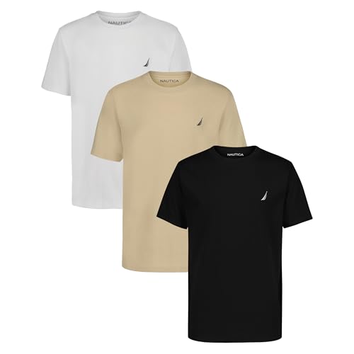 Image of Nautica Boys' Short Sleeve Crew Neck T-Shirt 3-Pack, Soft, Comfortable, Relaxed Fit