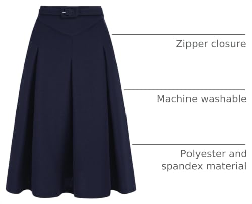 Image of Allegra K Women Office Work Belted Waist Midi A-Line Pleated Skirt | Fit and Flared Silhouette Lined Interior Skater Style Cute Charming Daily Casual Dating School Picnic