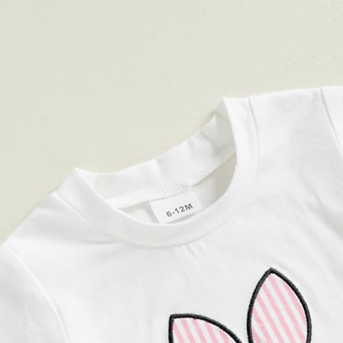 Image of Toddler Baby Boy Easter Rabbit Outfit Short Sleeve Bunny Carrot Smocked T-shirt Elastic Waist Shorts Summer Clothes