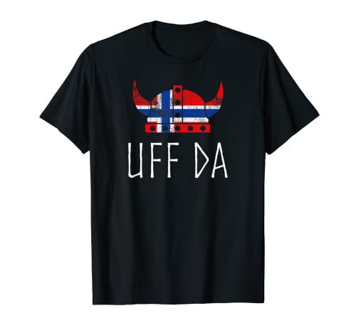 Silhouette de chapeau viking avec drapeau norvégien Uff Da Viking T-Shirt