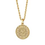 14K Gold Aztec Calendar Pendant, Mayan Necklace