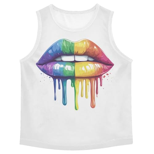 Boys Tank Top Shirts Rainbow Lips Colorful Sleeveless T-Shirts Crew Neck for Kids Clothing Children
