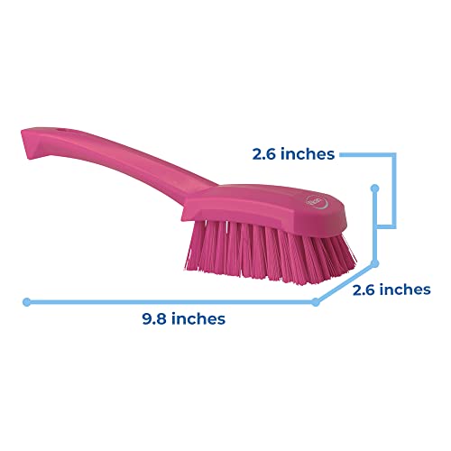Image of 3 in W Scrub Brush, Stiff, 5 57 /64 in L Handle, 4 1 /2 in L Brush, Pink, Plastic, 10 in L Overall - 1 Each
