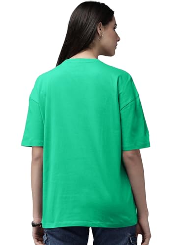 Image of LEOTUDE Women's cotton Oversized Fit Oversized Half Sleeve Tshirt, Round Neck Longline Drop Shoulder Solid T-Shirt