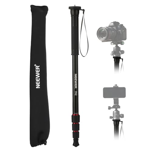 NEEWER 66.5' Camera Monopod Stand, Lightweight Aluminum Travel Selfie Stick for DSLR Camcorder Photography & Video Recording, 1/4' & 3/8' Screw Adapter, Max Load 22lb, TP42