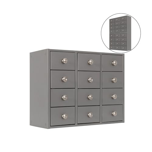 12-Drawer All-Metal Parts Cabinet – Heavy Duty Bolt and Nut Organizer with Metal Drawers, Hardware Storage Cabinet for Workshop Garage or Office, Bolt Bin, Modular&Stackable Design, No Assemble