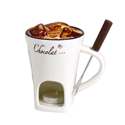 Genérico Taza De Fondue,Olla Derretidora De Chocolate Cerámica con Tenedor | Juego de Tazas Personales para Fondue | para Mariscos Cena Postre Queso Cumpleaños Cita Noche Picnics Fiesta