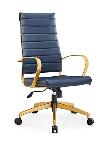 Carocc Executive Office Chair High Back Office Chair Ergonomic Conference Computer Chair With Lumbar Support White Executive Swivel Office Desk Chair 350+Lb 4020 (Gold Blue) #TOP3