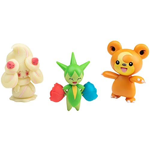 Jazwares Pokémon Battle Figure Pack Toy Set, 6 Pieces - Collectible Love Edition - 3 Pikachu, Teddiursa, Alcremie & Roselia - Officially Licensed - Easter Gift For Kids #TOP3