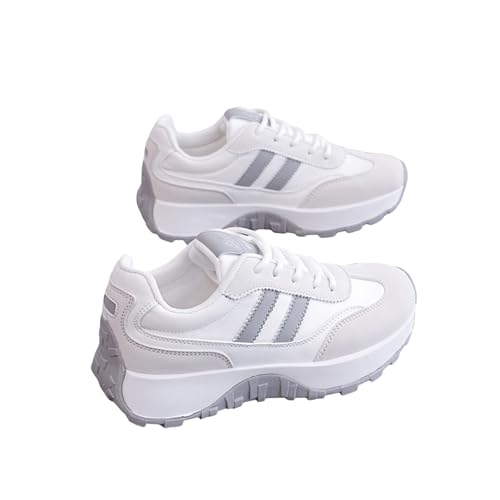 Height Increasing Running Shallow Cross Strap Thick Sole Breathable Color Blocked Sports Shoes