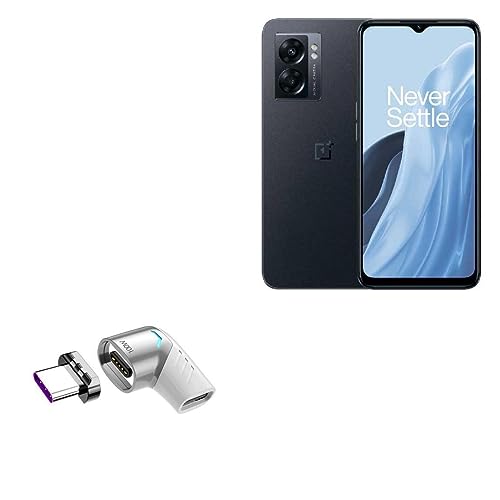 BoxWave Adapter Compatible with OnePlus Nord N300 - MagnetoSnap PD Angle Adapter, Magnetic PD Angle Charging Adapter Device Saver - Metallic Silver
