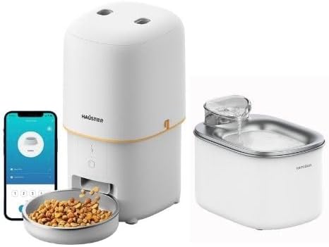 Haustier PWF Akıllı Beslenme İstasyonu, Akıllı Kedi Mama Kabı & Kedi Su Sebili İkisi Bir Arada Avantaj Set, PF02 Akıllı Mama Kabı, WF007L Otomatik Kedi Su Sebili, Combo Set Beyaz