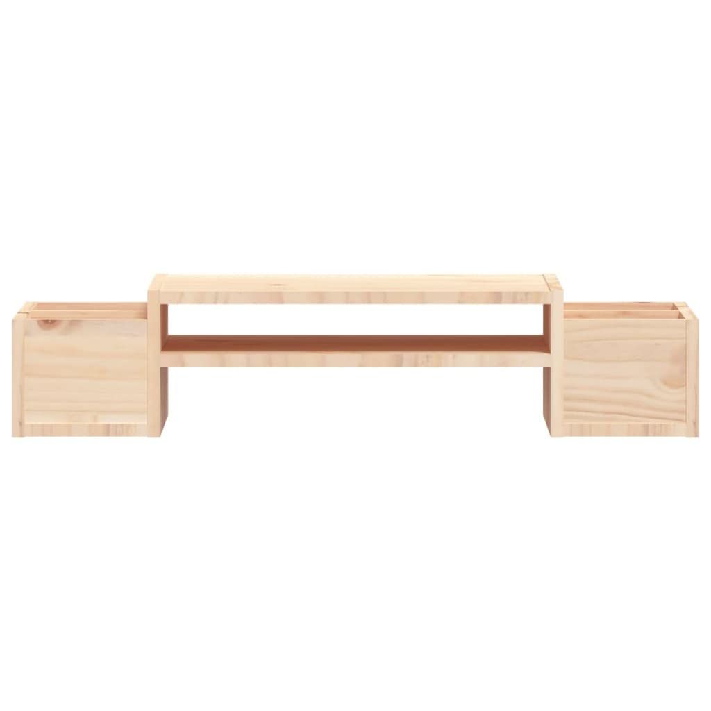 Supporto per monitor in legno di pino massiccio, 70 x 27,5 x 15 cm, supporto da scrivania con 4 ripiani, rialzo ergonomico per PC, laptop, design rustico, rialzo per monitor in legno