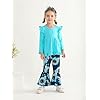 KuKitty Toddler Baby Girl Clothes Solid Color Long Sleeve Ruffle Tops Floral Bell-Bottoms Pants and Headband Outfits Set