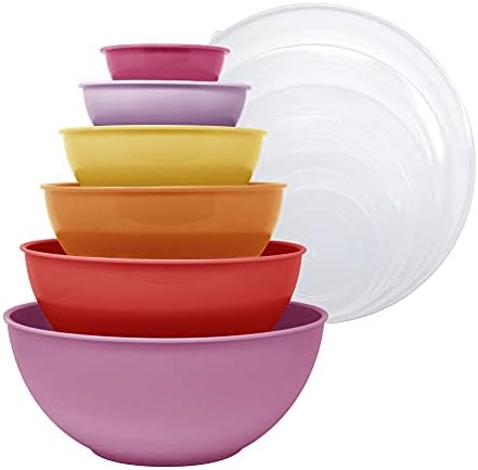Home Gourmet 12-Piece Polypropylene Nesting Mixing Bowl Set with Lids - Multi-sized Tupperware Set - (Deep Sunset)