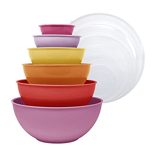 Home Gourmet 12-Piece Polypropylene Nesting Mixing Bowl Set With Lids - Multi-Sized Tupperware Set - (Deep Sunset) #TOP18