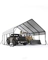 20x20 FT Metal Carport Heavy Duty Car Ports Reinforced Frame, Galvanized Steel Roof and Enhanced Base All-Weather Outdoor Oversized Shelter for Cars, Bass Boats, Full-Sized Pickup Trucks, Tractors