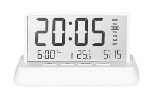 EVREFIN目覚まし時計 電子デスクトップ、デジタル、透明な大画面の温度/湿度/日付表示を備えたクリエイティブでクリアなデジタル (白不透明)