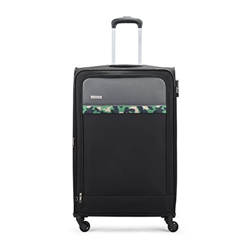 Aristocrat Large Commander 79Cms Premium Polyester with PVC Coating Soft Sided Check-in 4 Wheels Black Spinner Suitcase
