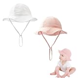 AYZDJ Pack de 2 Sombreros para bebé niña – Sombrero Tipo Cubo de algodón Suave para recién Nacidos y niños pequeños, Gorro Ligero de Playa para 3-12 Meses