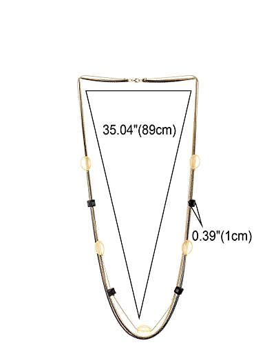 Coolsteelandbeyond Black Gold Multi-Strand Long Chains Statement Necklace, Black Crystal Beads, Oval Acrylic Disc Charm #TOP3