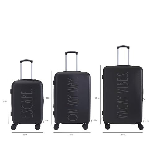 Rae Dunn Hardside Expandable Luggage Set | Spinner Wheels | Suitcase | Travel | Telescopic Adjustable Handle, Black, 3 Piece Set-20, 24, 283