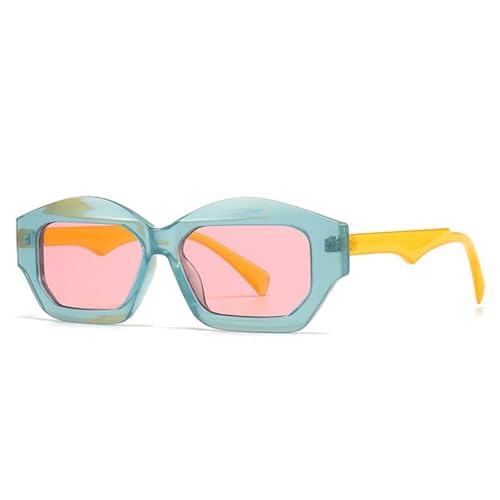 KUADBCGT Vintage Polygon Cat Eye Jelly Color Women Trending Sunglasses Fashion Orange Blue Men Sun Glasses