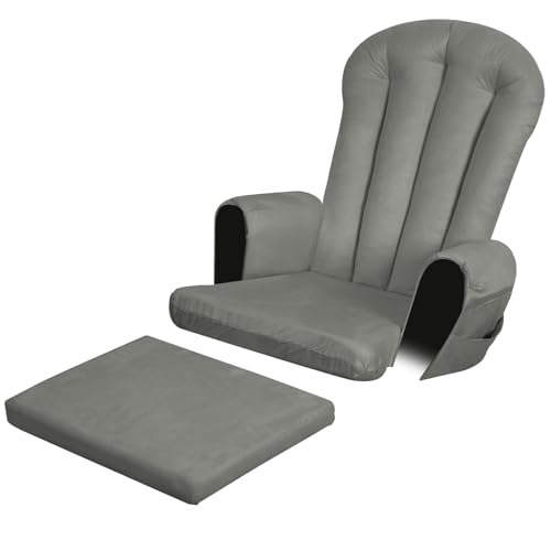 Image of 5PCS Suede Glider Rocker Replacement Cushions with 29.5 inch High Backrest & Side Pockets, Thickened Soft Glider Rocking Chair Cushions with Ottoman Cushion for Indoor Nursery Rocking Chair, Grey