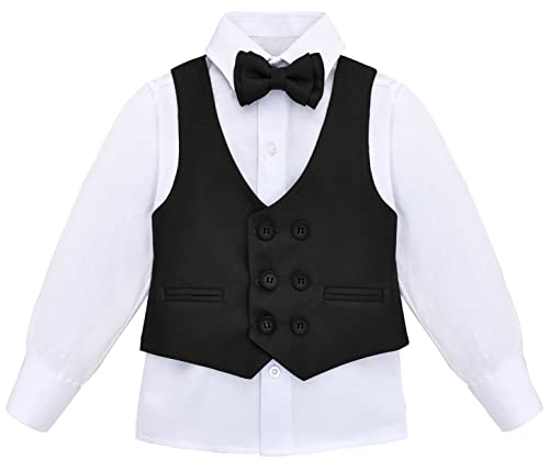 Image of Lilax Toddler & Little Boys Suit Set, Formal Suit Vest, White Dress Shirt, Dress Pants and Bowtie 4 Piece Suit Set