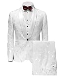 Wemaliyzd Men's 3 Pieces Jacquard Wedding Suit Classic Fit Patterned Blazer Vest Pants FZ004-SPV(White,36R)