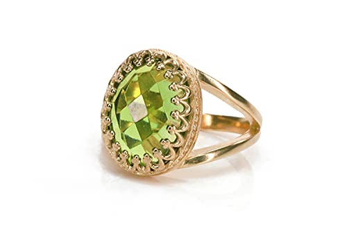 Bague en Péridot Pierre de Naissance en Or Rose 14k Cadeau Fête
