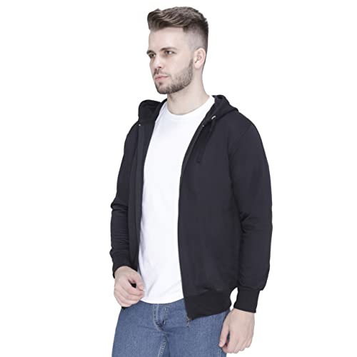 Image of Plain Zip Neck Hooded Winter Cotton Sweatshirt with Full Sleeves
