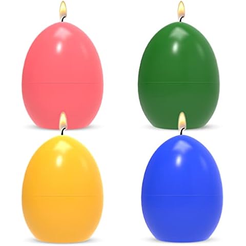 4 Packs Egg Shaped Votive Candles Unscented Pink, Yellow, Green and Blue Solid Colored Wax Candles for Home Holiday Party Table Easter Decor - 23 Hour Burn Time Cover