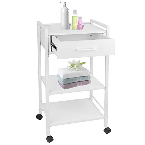 Lorvain Salon Trolley Cart for Beauty SPA, 3Tiers Esthetician Cart with Drawers and Lockable Wheels Heavy Duty Beauty Salon Rolling Trolley Storage for Beauty Spa Facial Medical Salon Utility Cart