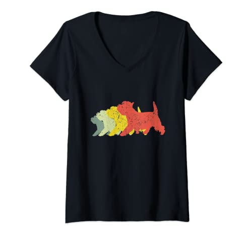 Mujer Silueta de perro mamá y papá – Vintage Westie Camiseta Cuello V
