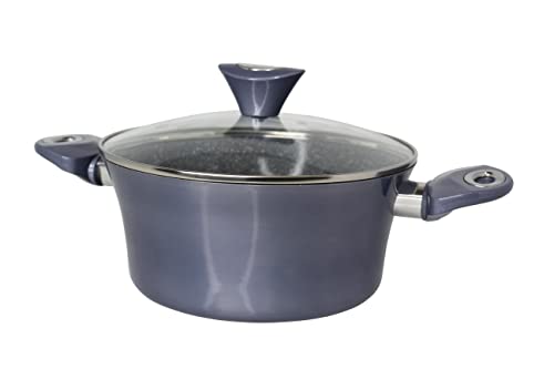 Imusa Usa Unique 7.5 Quart Tulip Line Dutch Oven With Grey Speckled Ceramic Interior & Colored Handle & Glass Lid #TOP4