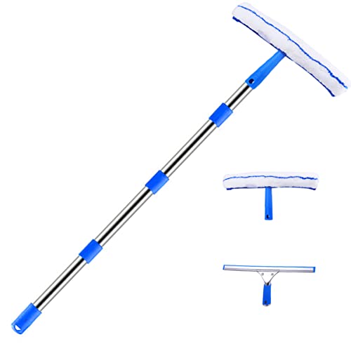 Rasqueta Limpiacristales, Limpiador de Ventanas Telescópico 122cm, Limpiacristales Profesional 2 en 1, Kit de Limpieza de Ventanas para Ventana, Vidrio, Puerta de Ducha Cover