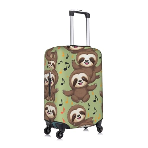 funny Cute Animal Sloth Music Print Protective Suitcase Cover Washable Travel Luggage Protector with Concealed Zipper3